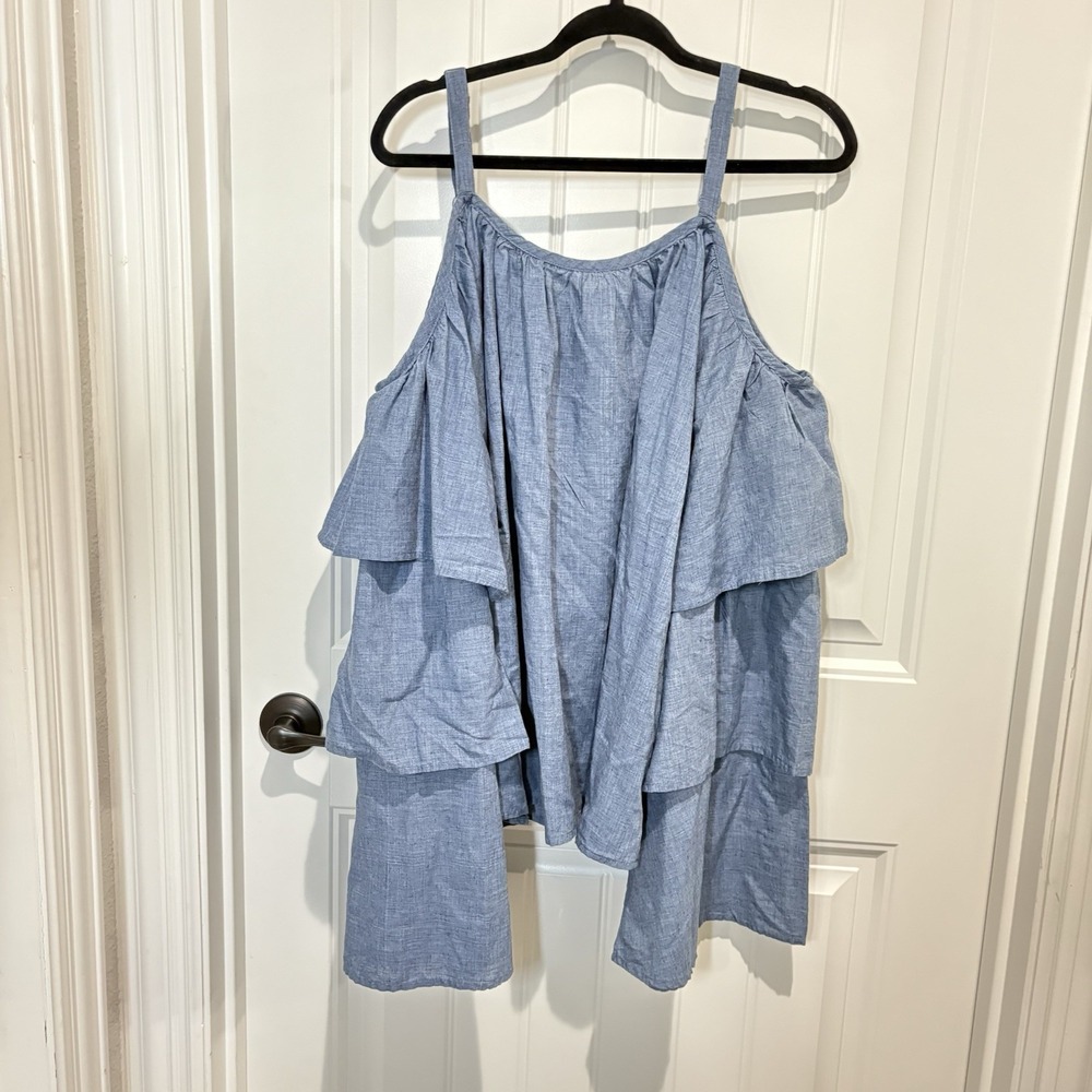 Women's Plus 26‎ Cold-Shoulder Chambray Denim Shirt Western Beachy Boho